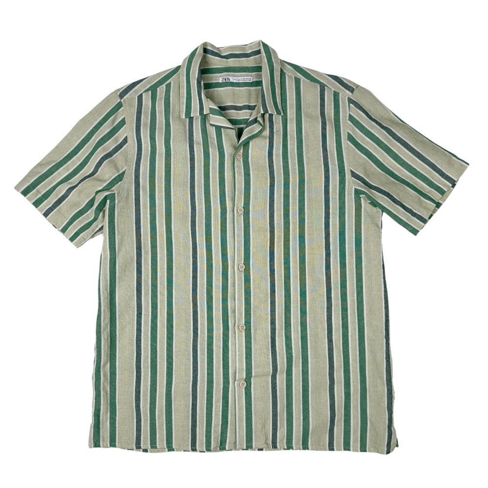 ZARA Mens Cotton Button Down Striped Vacation Shirt Size M